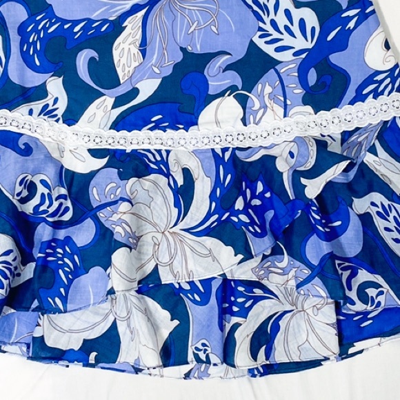 Tibi Skirt 4 Blue White Ruffle Layered Floral - Picture 2 of 7